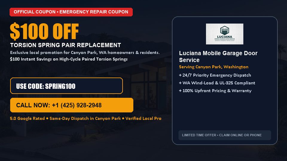 $100 OFF Dual High-Cycle Torsion Spring Replacement in Canyon Park, WA - Luciana Mobile Garage Door Service