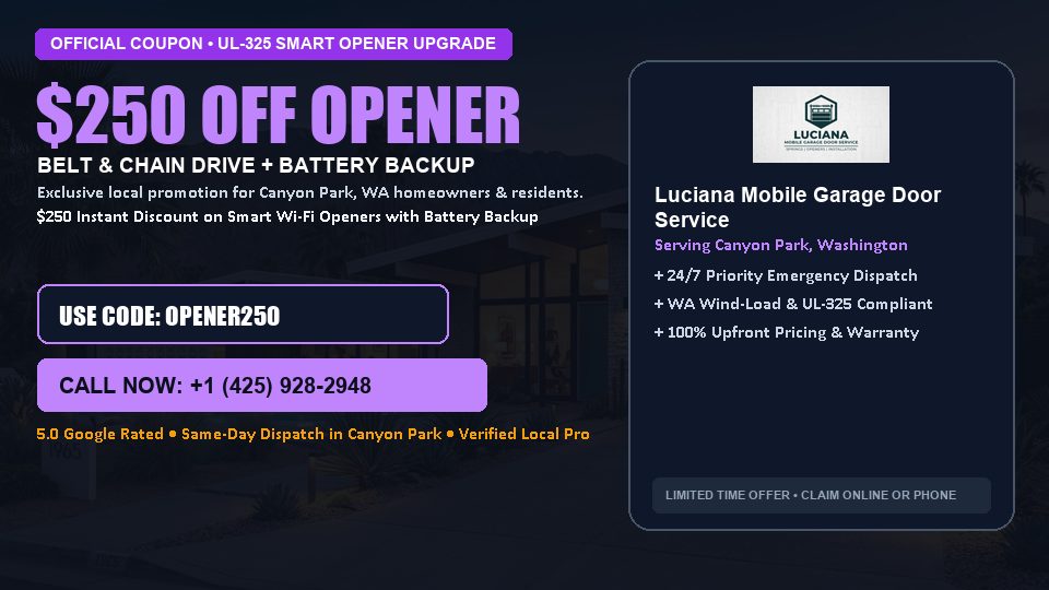 $250 OFF Smart Wi-Fi Garage Door Opener Installation in Canyon Park, WA - Luciana Mobile Garage Door Service