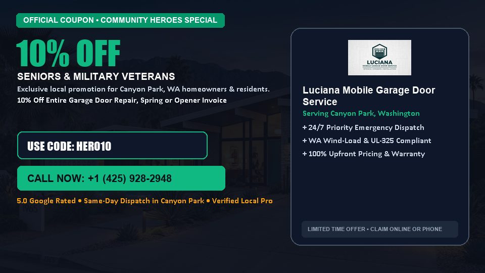 10% OFF Senior, Military & First Responder Discount in Canyon Park, WA - Luciana Mobile Garage Door Service