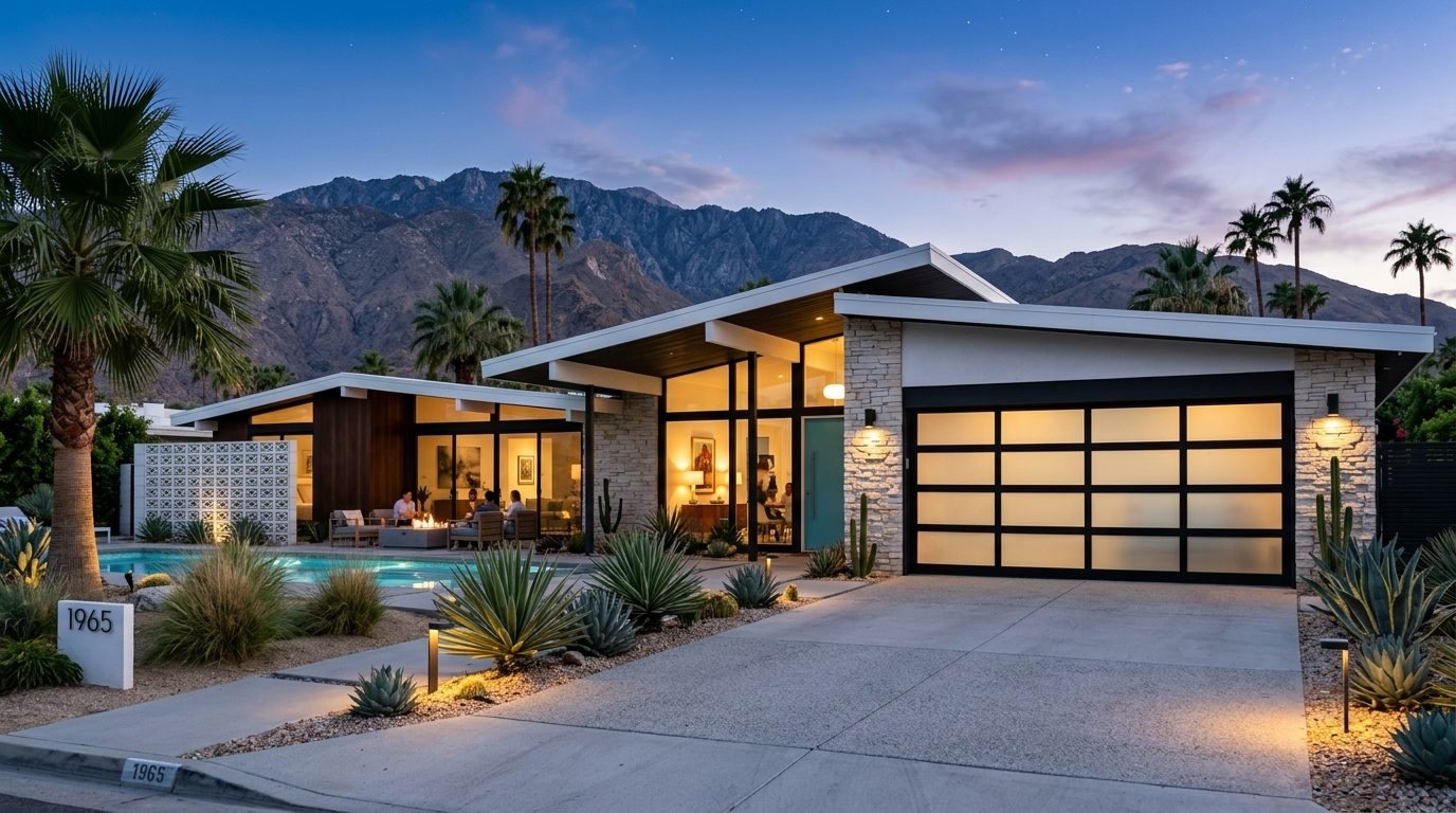 Luciana Mobile Garage Door Service Exterior Closed Garage Door at Twilight